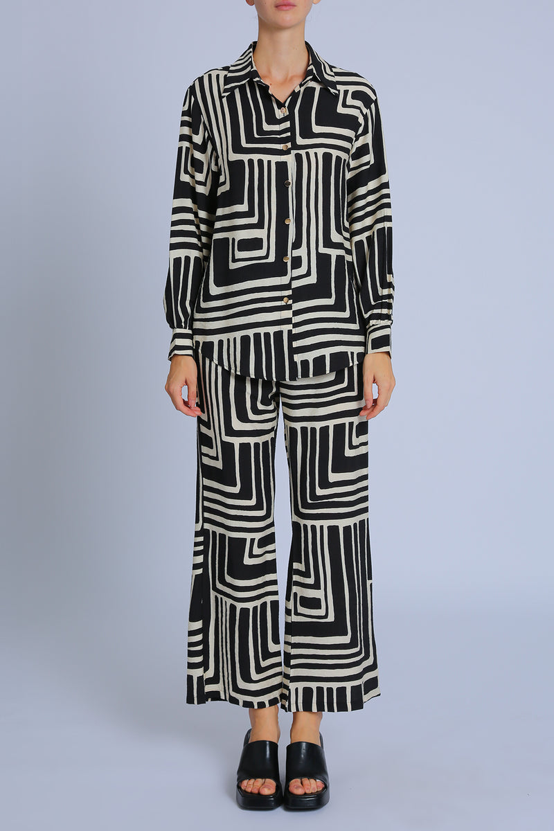 Erica Contrast Geometric Printed Top & Pants Set - Shop Beulah Style