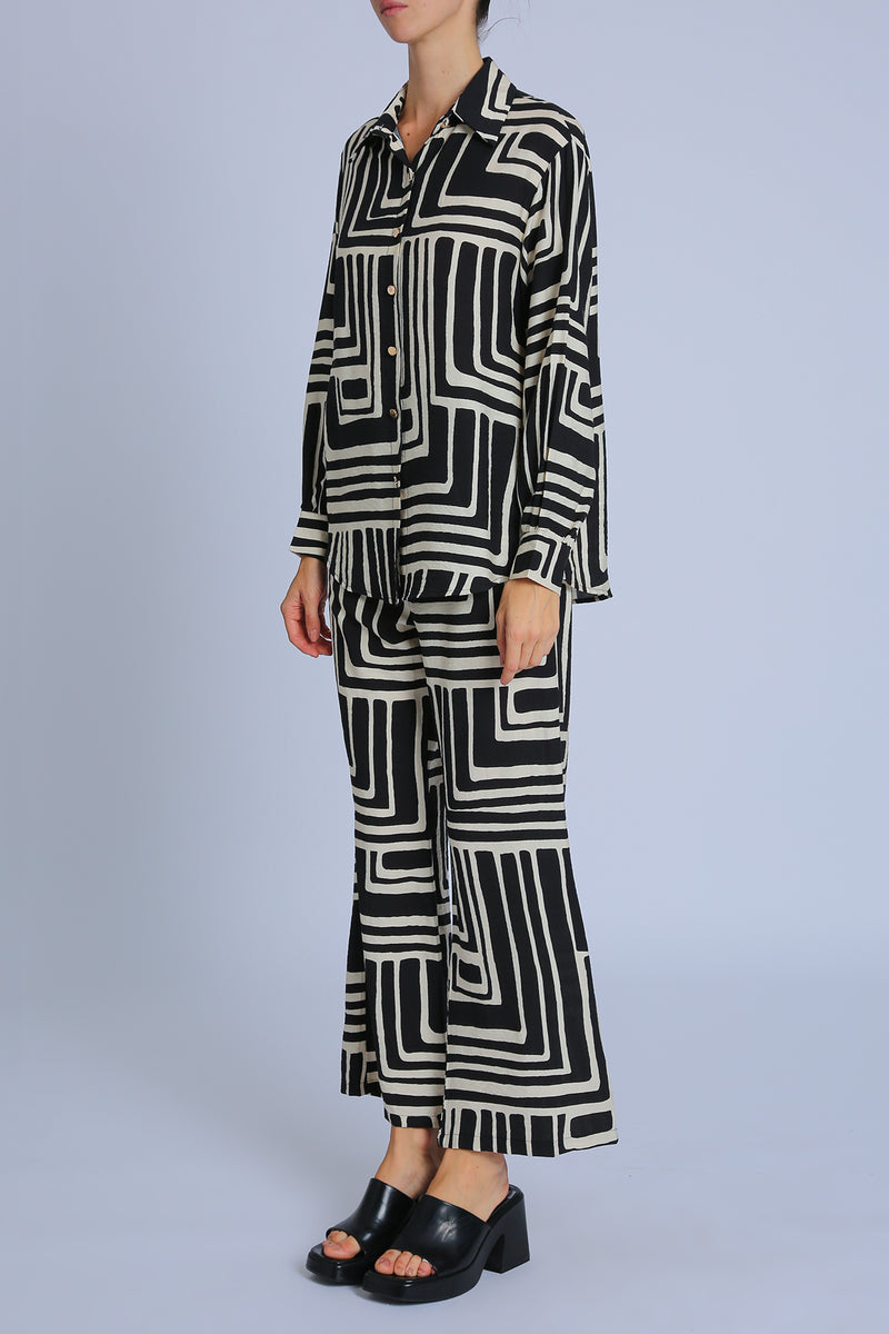 Erica Contrast Geometric Printed Top & Pants Set - Shop Beulah Style