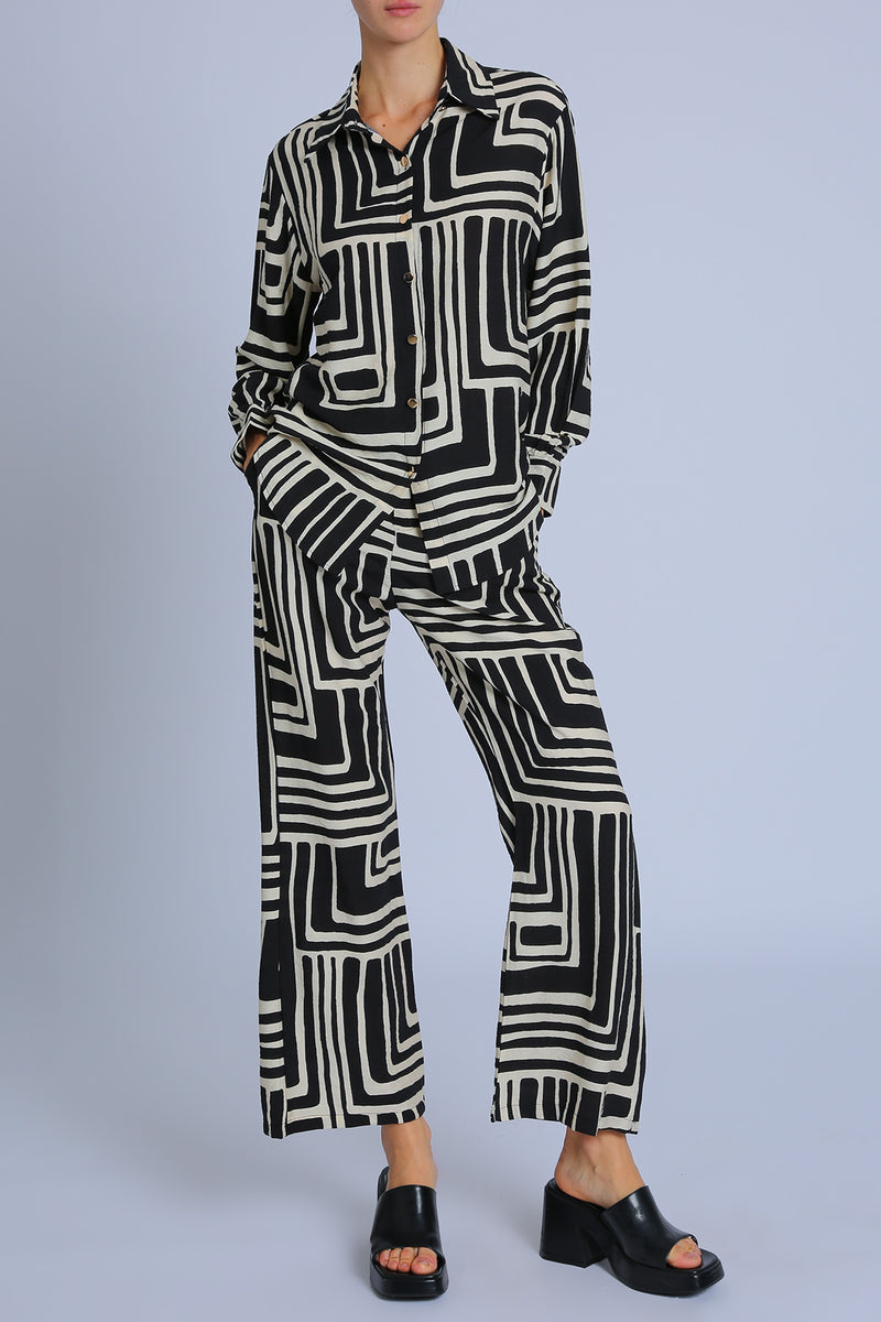 Erica Contrast Geometric Printed Top & Pants Set - Shop Beulah Style