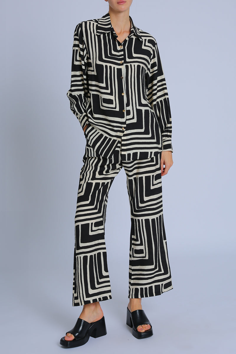 Erica Contrast Geometric Printed Top & Pants Set - Shop Beulah Style