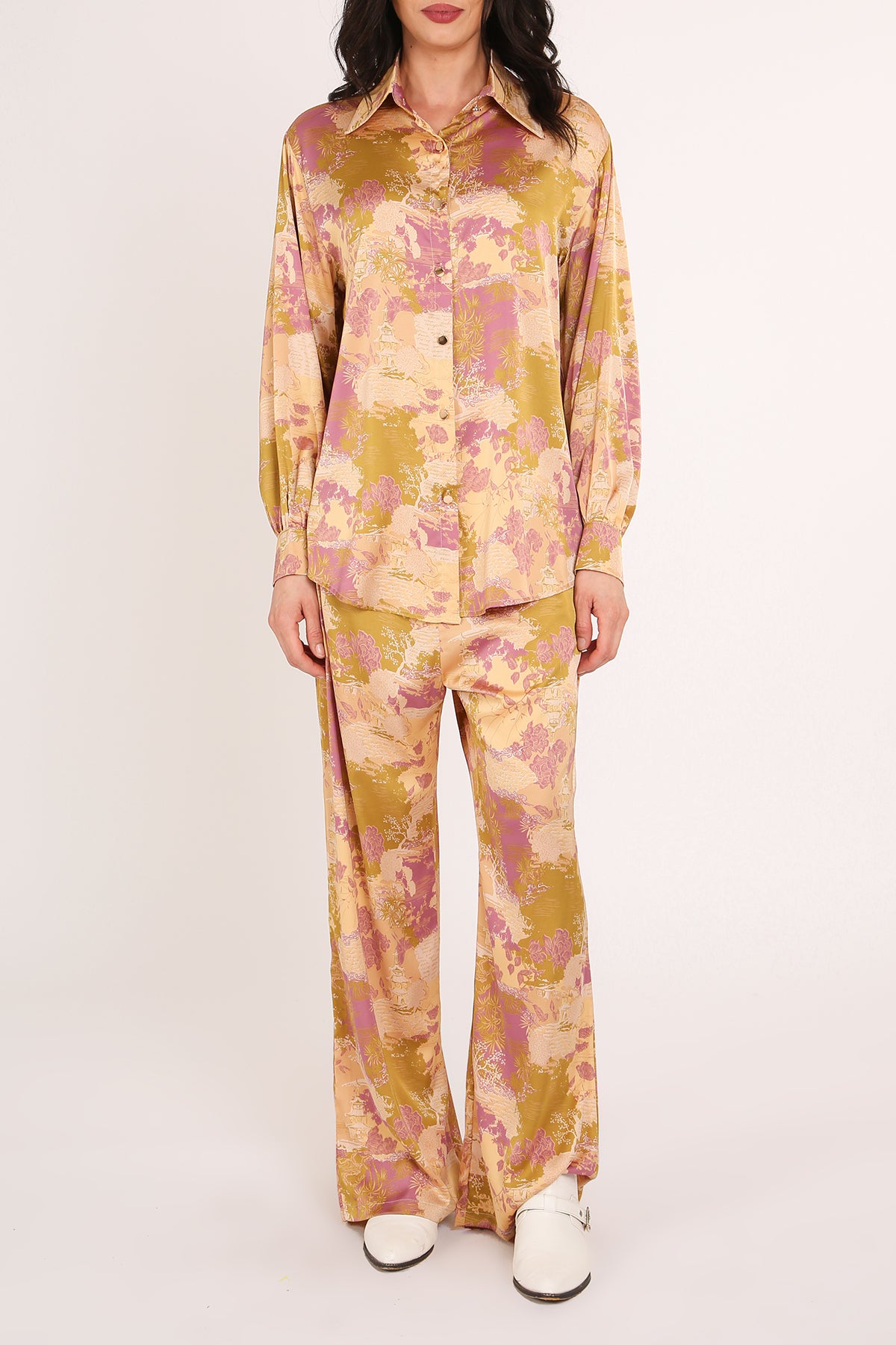 Piper Vintage Printed Satin Shirt & Pants Set - Shop Beulah Style