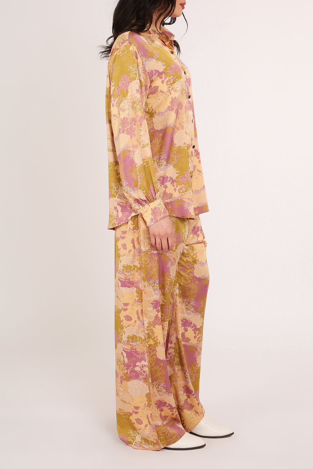 Piper Vintage Printed Satin Shirt & Pants Set - Shop Beulah Style