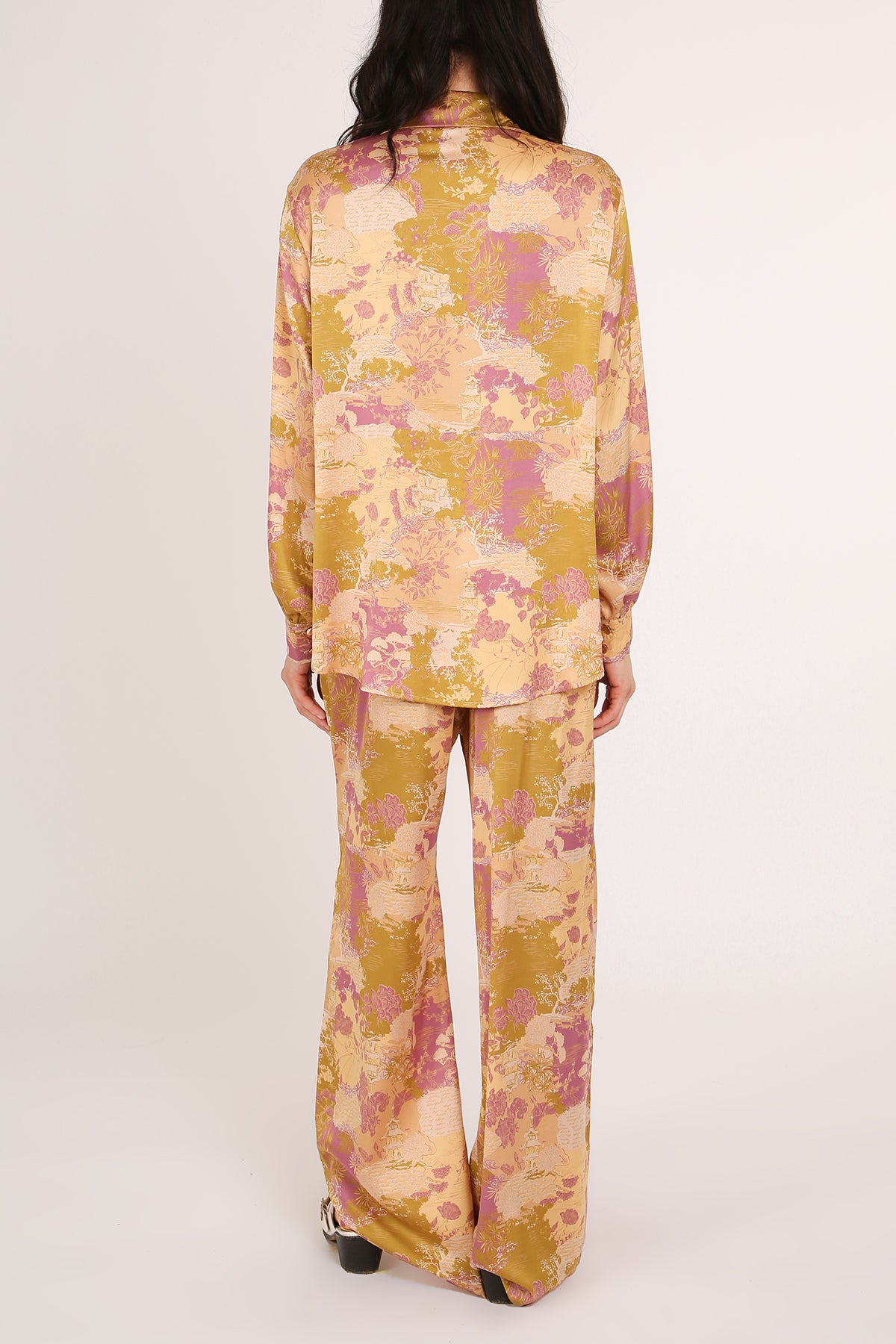 Piper Vintage Printed Satin Shirt & Pants Set - Shop Beulah Style