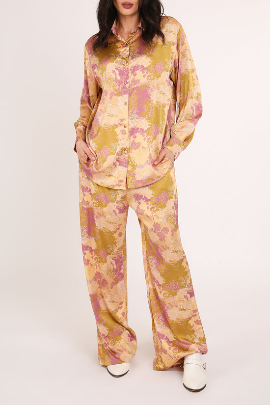 Piper Vintage Printed Satin Shirt & Pants Set - Shop Beulah Style