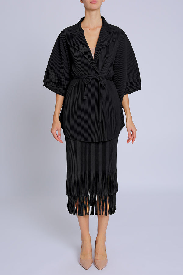 Arcadia Belted Pleats Robe & Tiered Fringe Hem Skirt Set