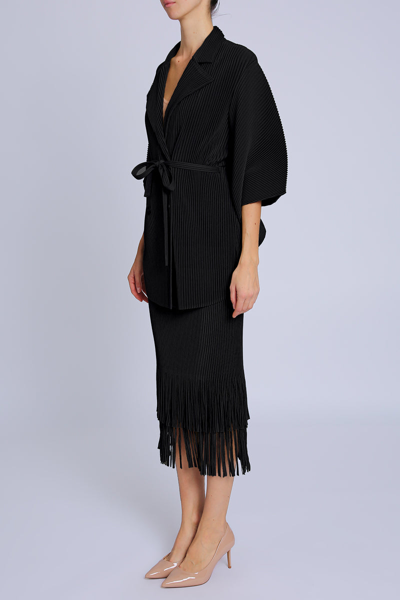 Arcadia Belted Pleats Robe & Tiered Fringe Hem Skirt Set