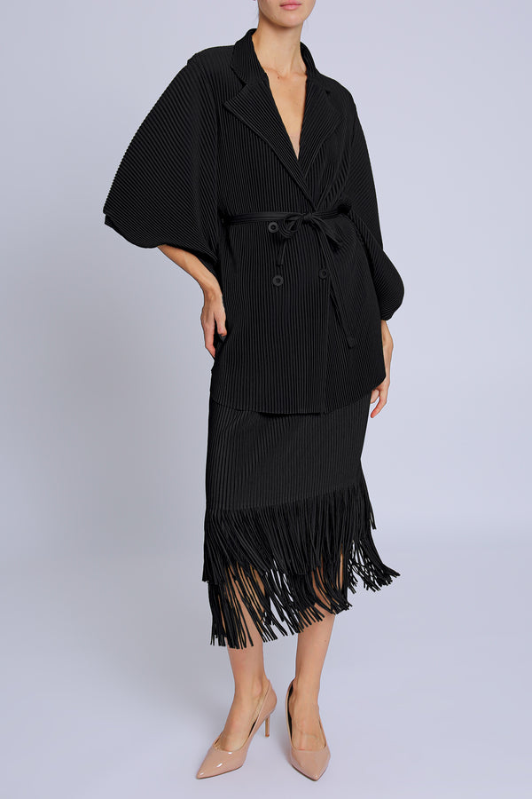 Arcadia Belted Pleats Robe & Tiered Fringe Hem Skirt Set