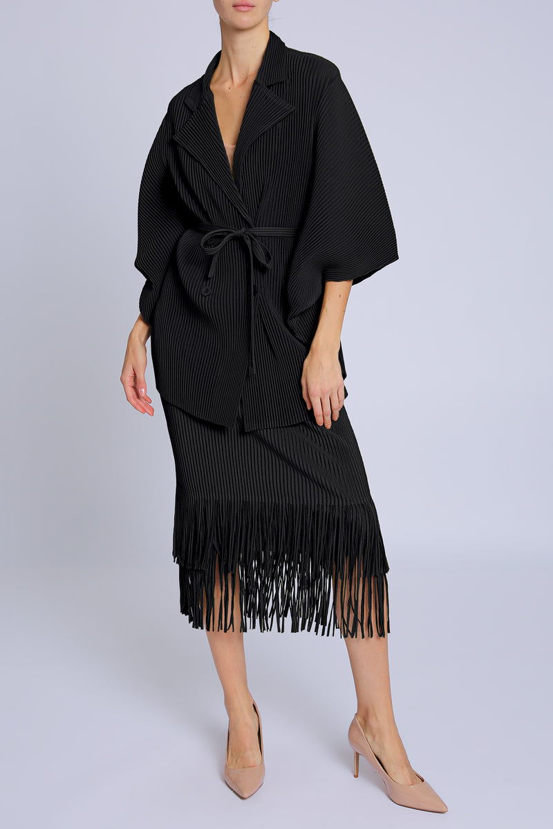 Arcadia Belted Pleats Robe & Tiered Fringe Hem Skirt Set