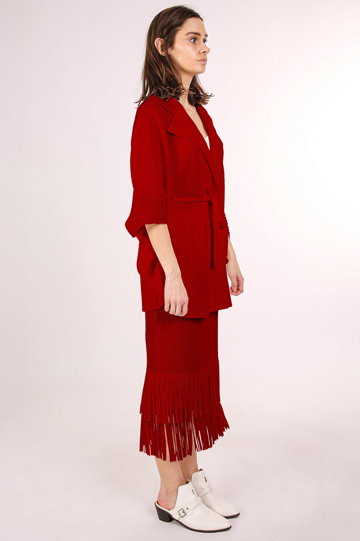 Ruth Belted Pleats Robe & Tiered Fringe Hem Skirt Set
