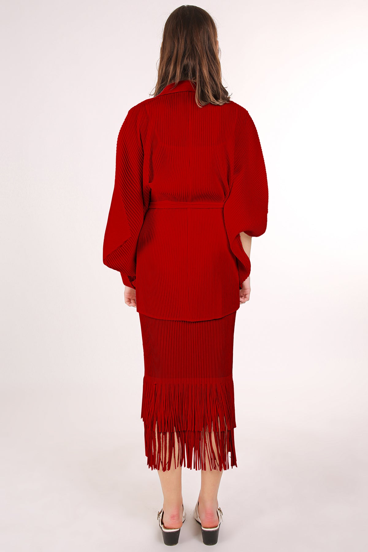 Ruth Belted Pleats Robe & Tiered Fringe Hem Skirt Set