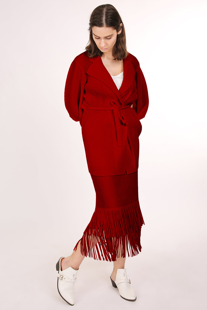 Ruth Belted Pleats Robe & Tiered Fringe Hem Skirt Set