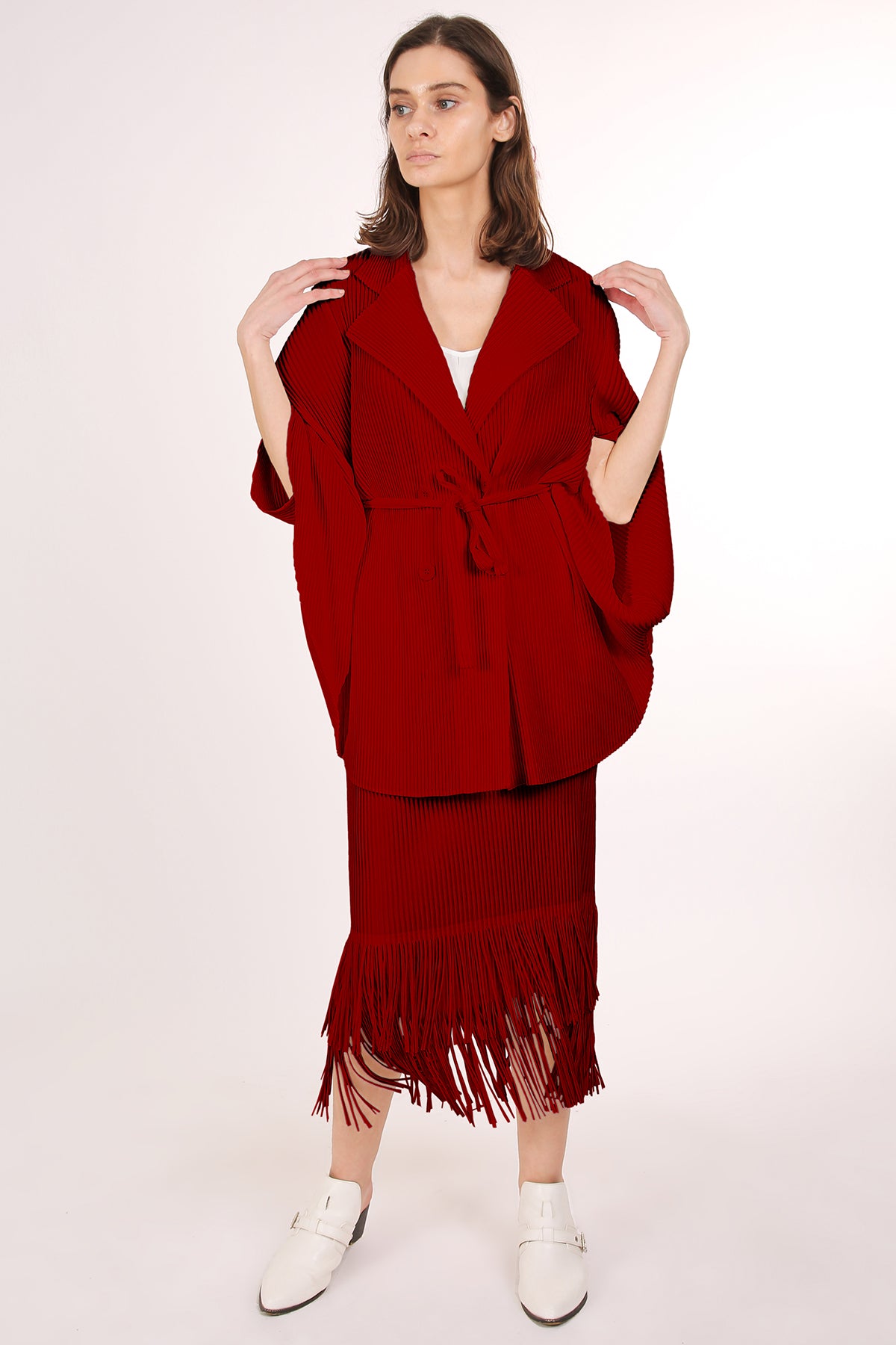 Ruth Belted Pleats Robe & Tiered Fringe Hem Skirt Set