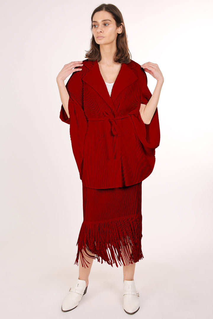 Ruth Belted Pleats Robe & Tiered Fringe Hem Skirt Set