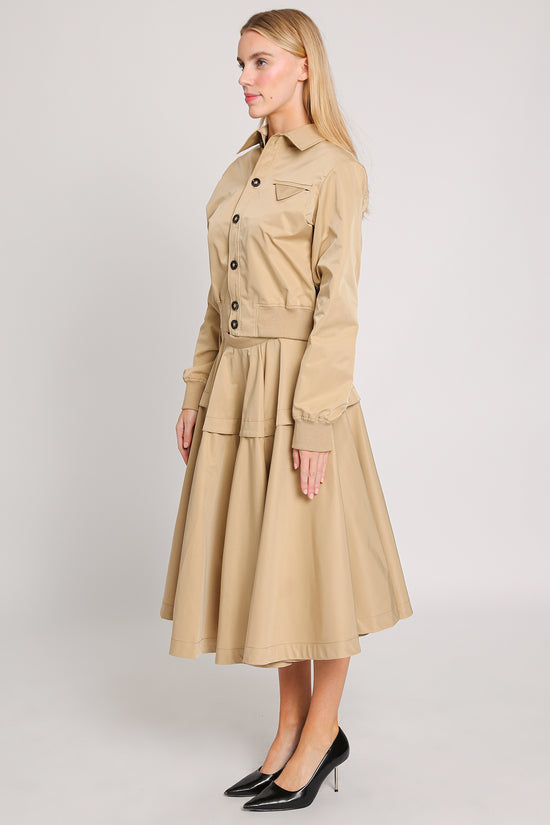 Collared Jacket & Pleated Poplin Midi Skirt Set