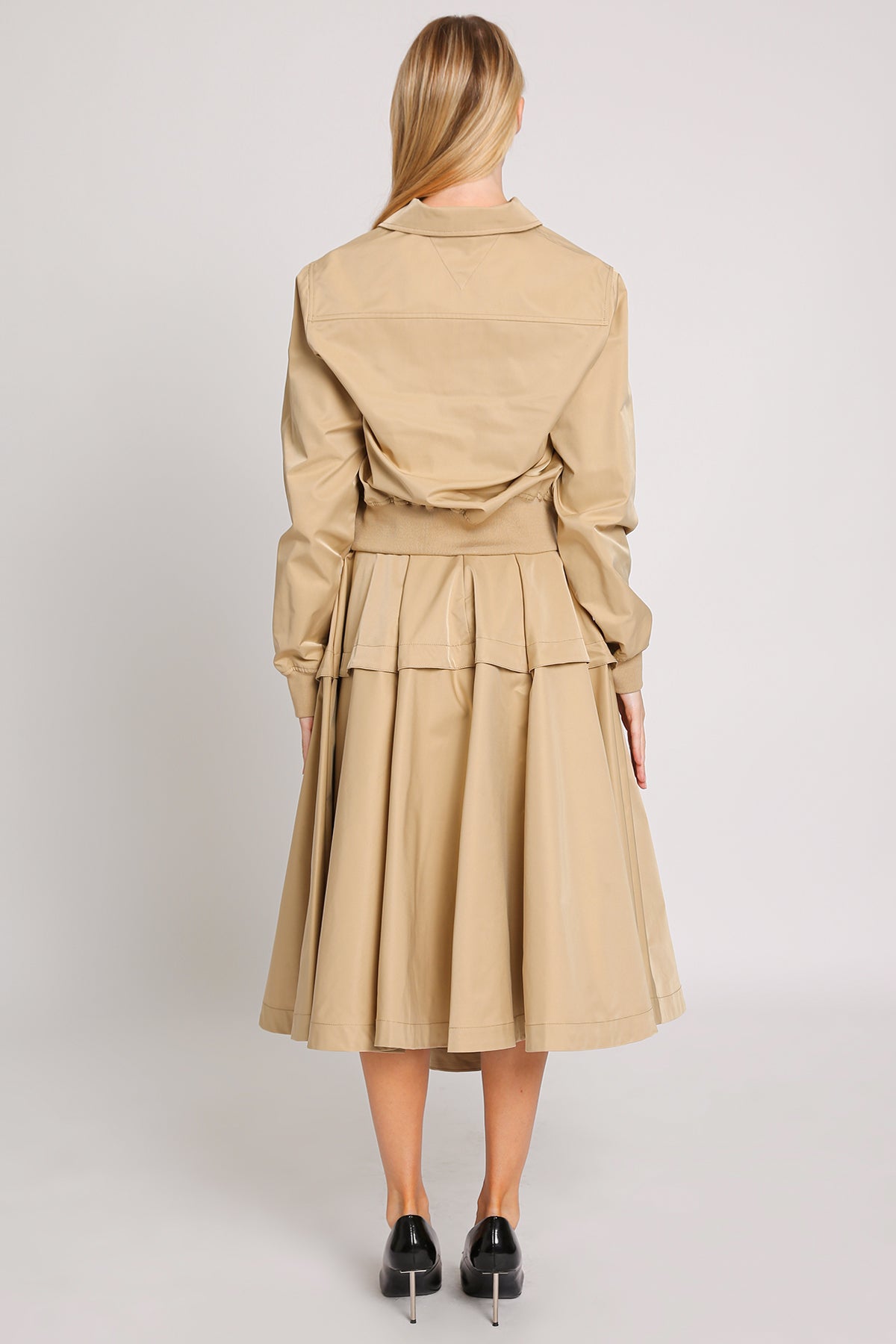 Collared Jacket & Pleated Poplin Midi Skirt Set
