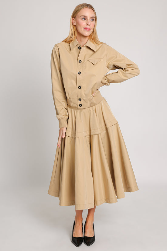 Collared Jacket & Pleated Poplin Midi Skirt Set