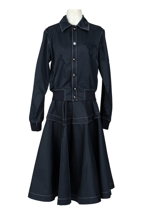 Collared Jacket & Pleated Poplin Midi Skirt Set