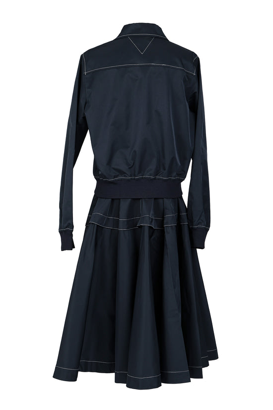 Collared Jacket & Pleated Poplin Midi Skirt Set