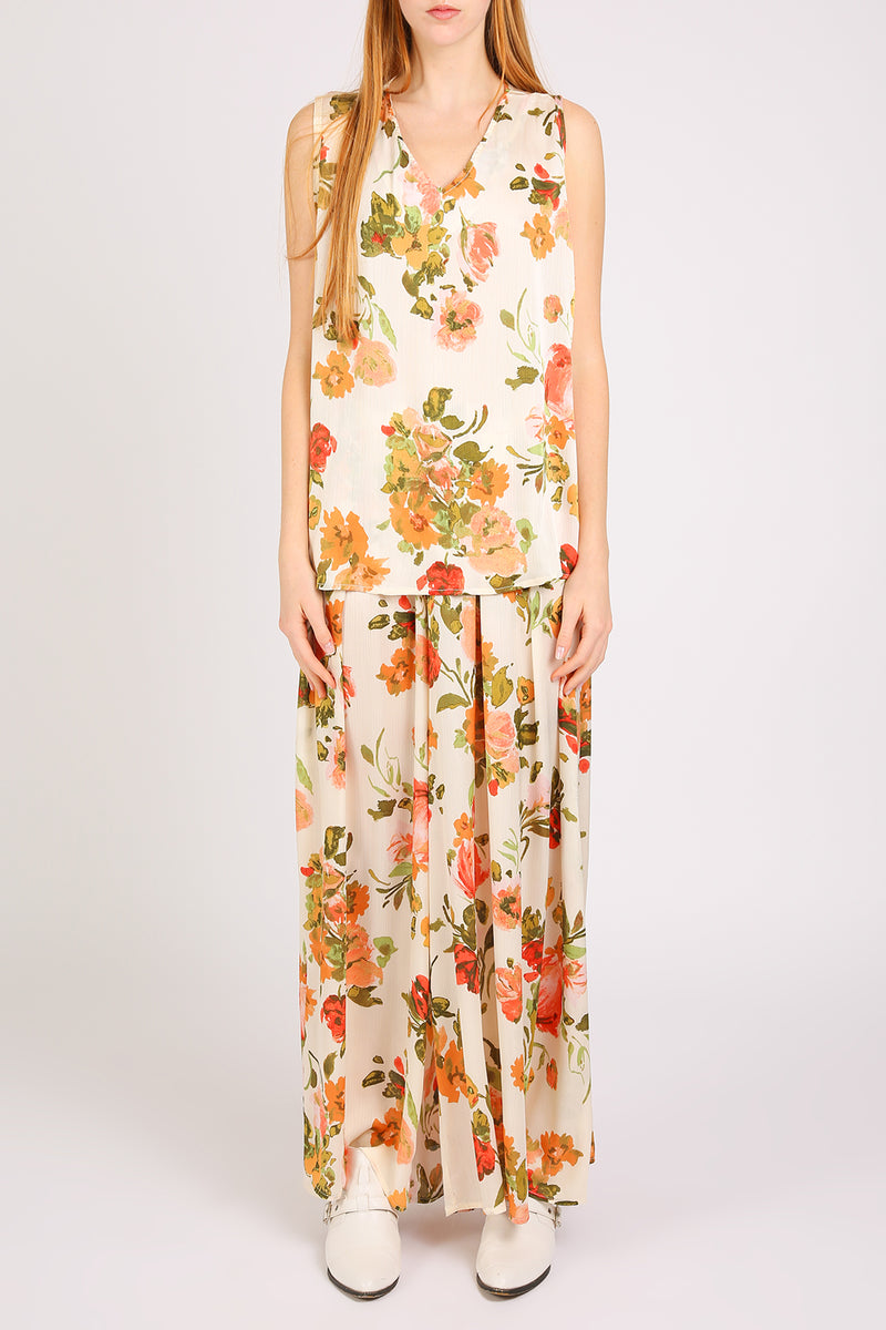 Camila Floral Print Robed Sleeveless Top & Flare Pants