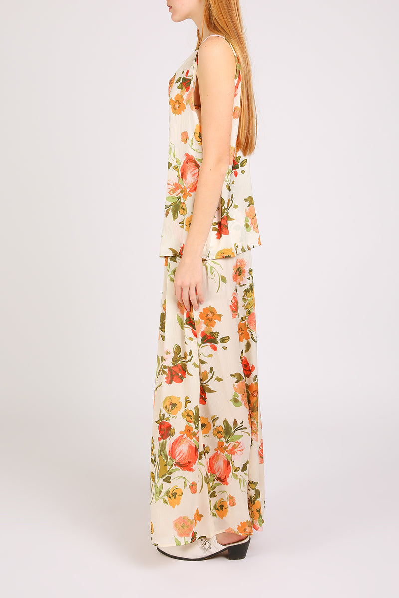 Camila Floral Print Robed Sleeveless Top & Flare Pants