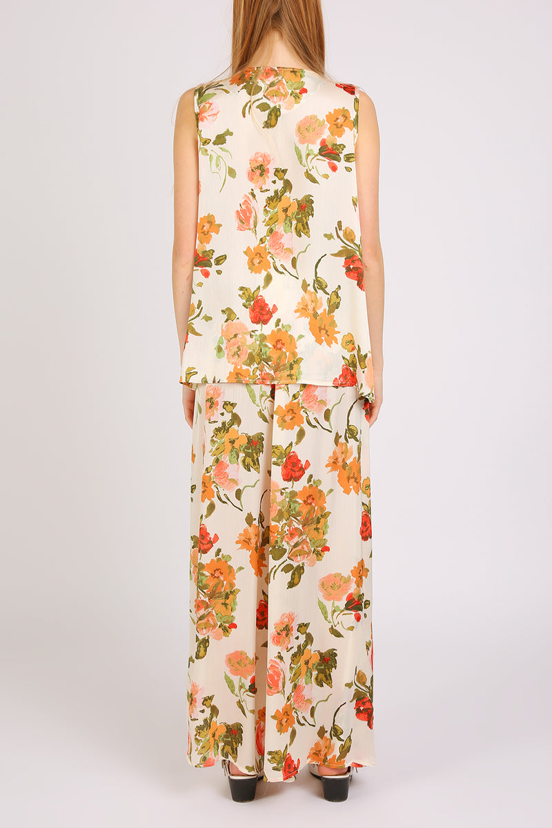 Camila Floral Print Robed Sleeveless Top & Flare Pants