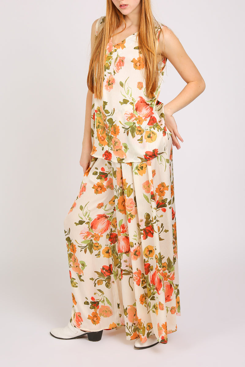 Camila Floral Print Robed Sleeveless Top & Flare Pants