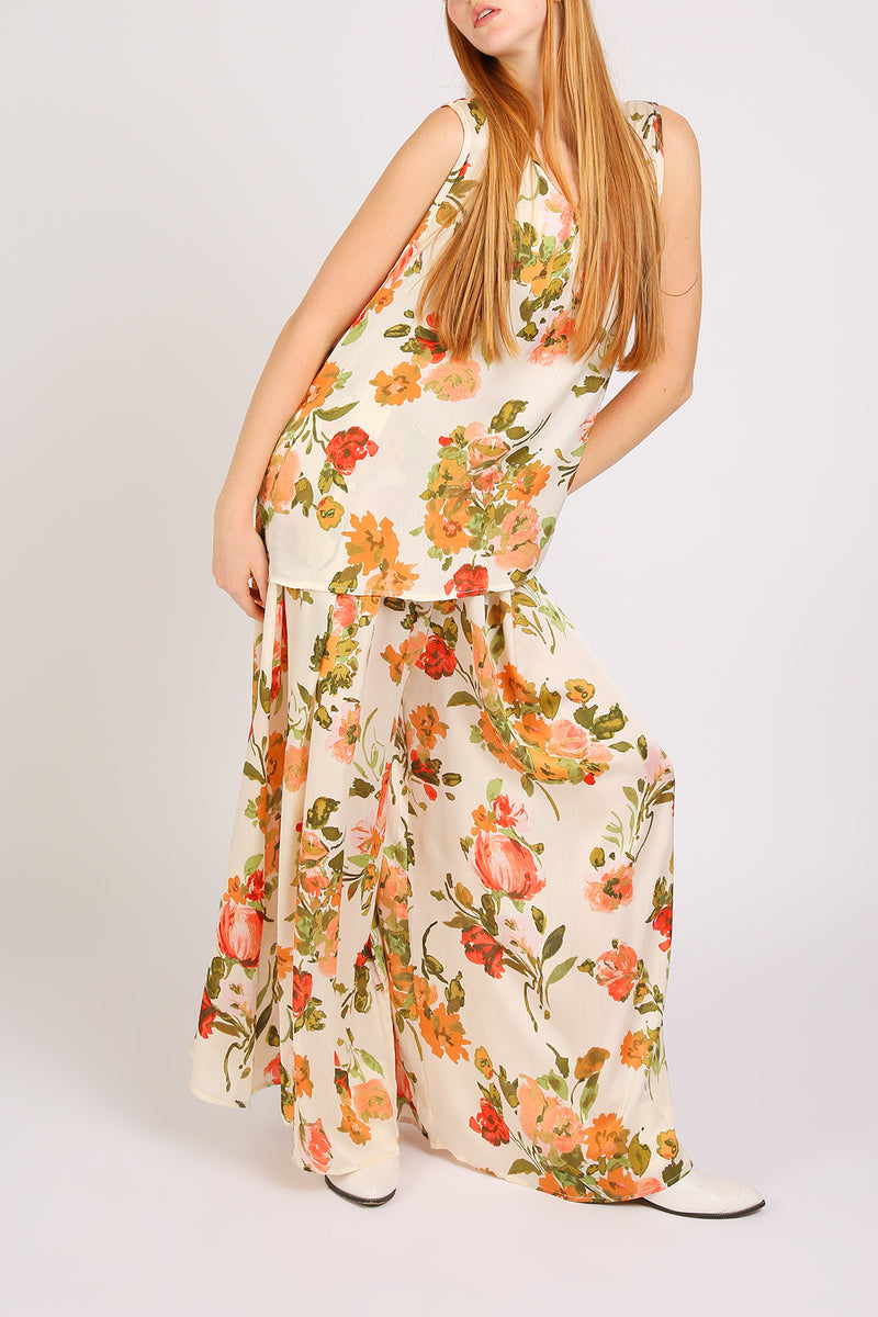 Camila Floral Print Robed Sleeveless Top & Flare Pants