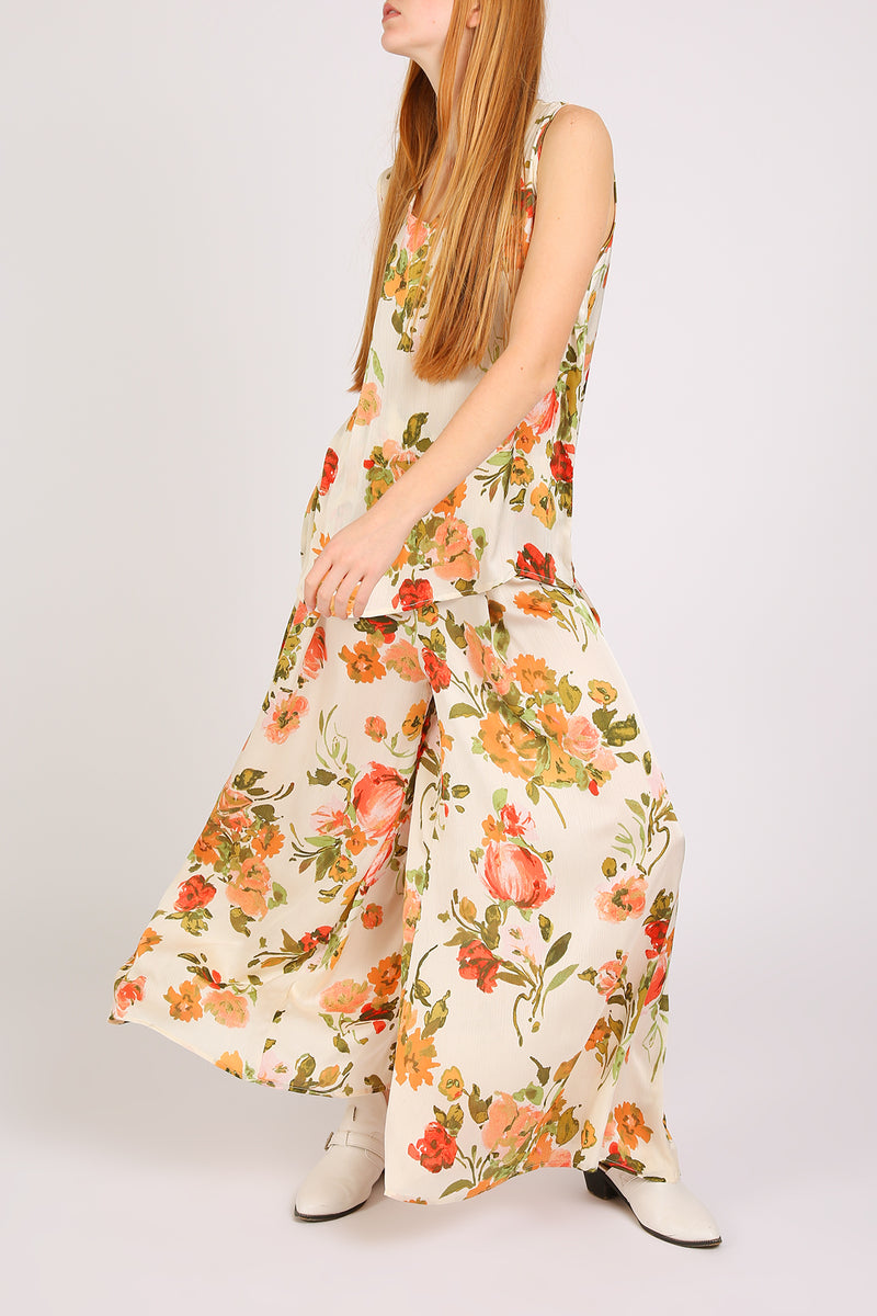 Camila Floral Print Robed Sleeveless Top & Flare Pants