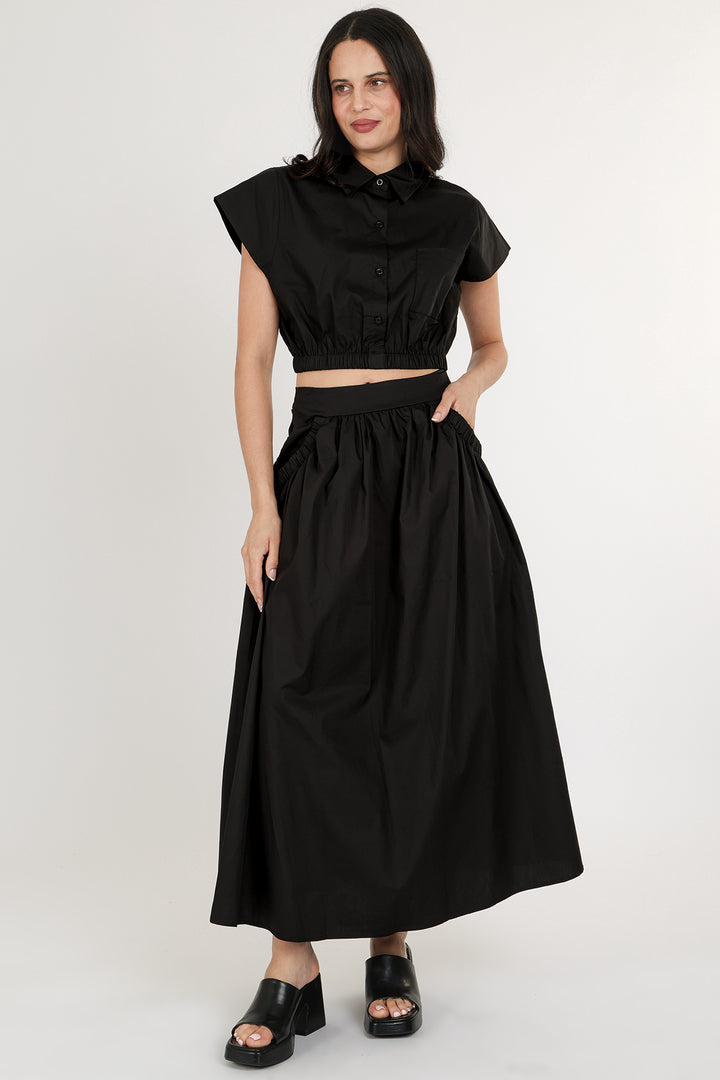 Mira Solid Crop Shirt & A-Line Skirt Set - Shop Beulah Style