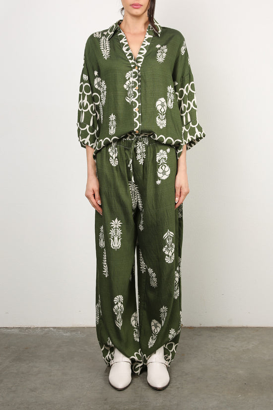 Sie Abstract Floral Print V-Neck Top & Pants Set - Shop Beulah Style