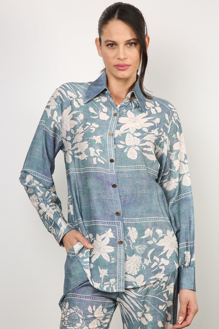 Leon Floral Printed Linen-Style Shirt & Pant Set