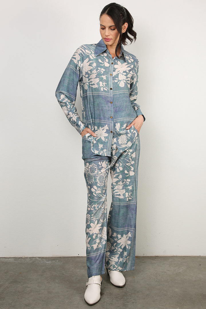 Leon Floral Printed Linen-Style Shirt & Pant Set