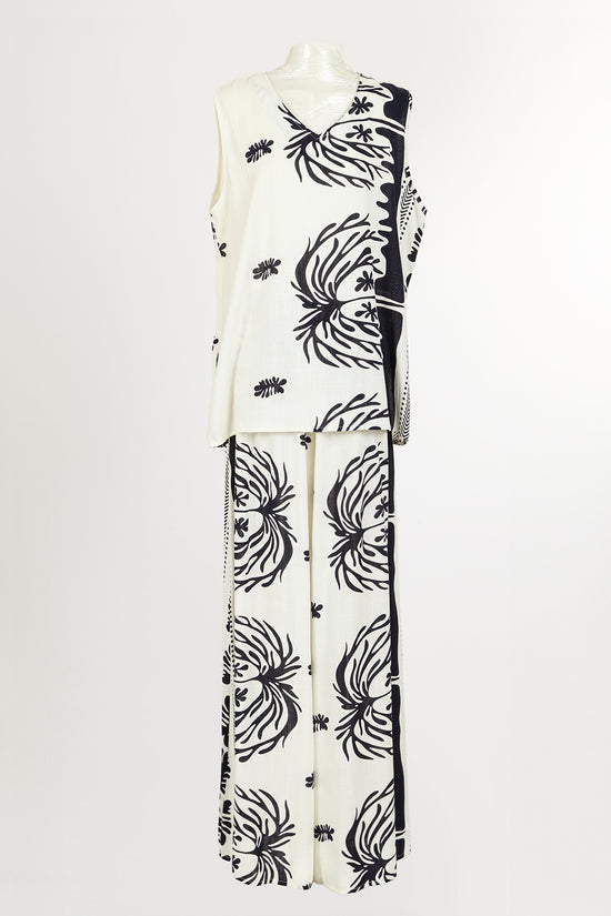 Travis Abstract Foliage Printed Three-Piece Linen Set
