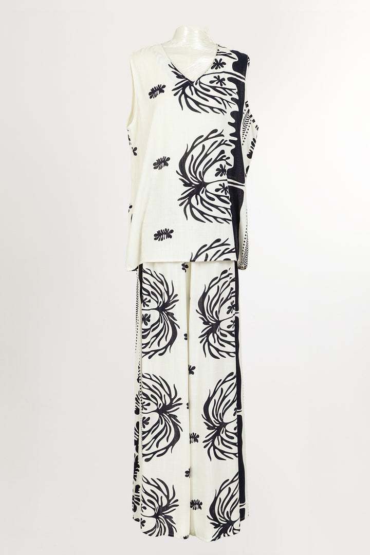 Travis Abstract Foliage Printed Three-Piece Linen Set