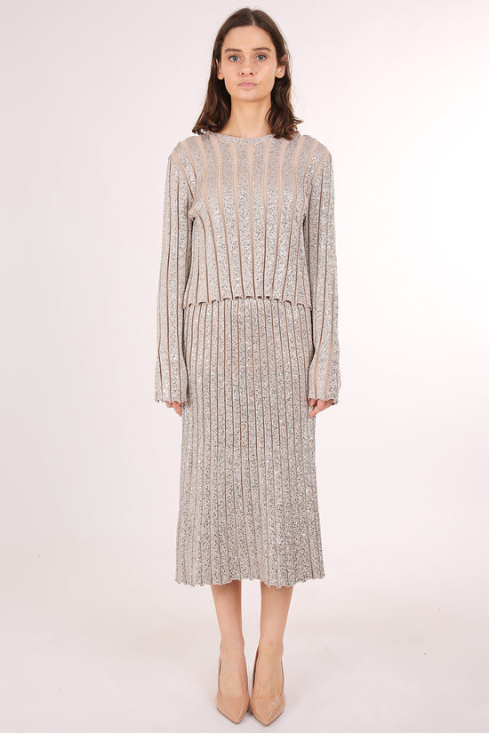 Janet Pleat Sequined Detail Knit Ribbed Top & Skirt Set - Shop Beulah Style