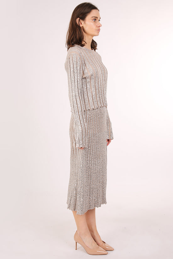 Janet Pleat Sequined Detail Knit Ribbed Top & Skirt Set - Shop Beulah Style