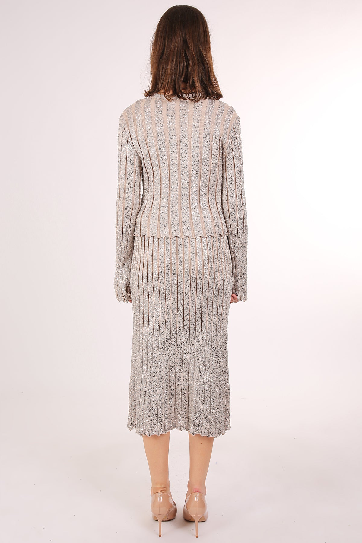 Janet Pleat Sequined Detail Knit Ribbed Top & Skirt Set - Shop Beulah Style
