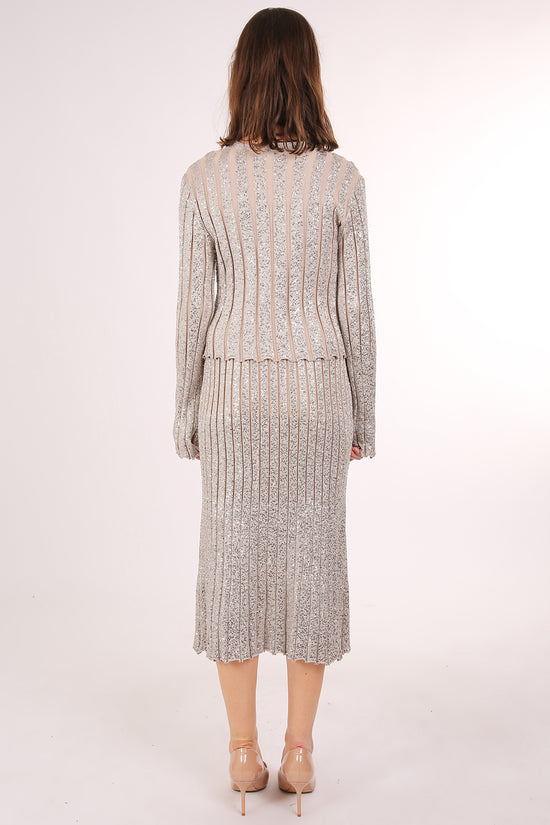 Janet Pleat Sequined Detail Knit Ribbed Top & Skirt Set - Shop Beulah Style
