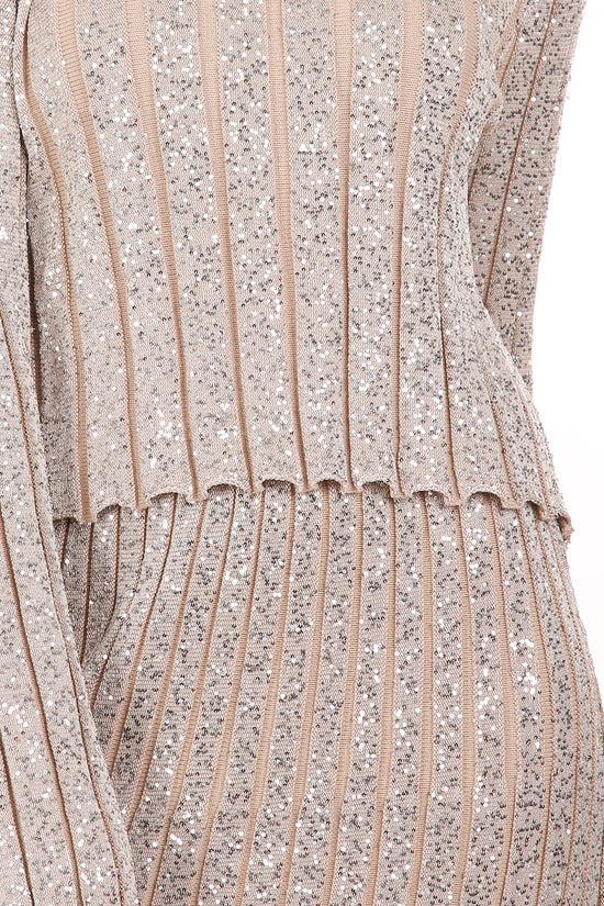 Janet Pleat Sequined Detail Knit Ribbed Top & Skirt Set - Shop Beulah Style