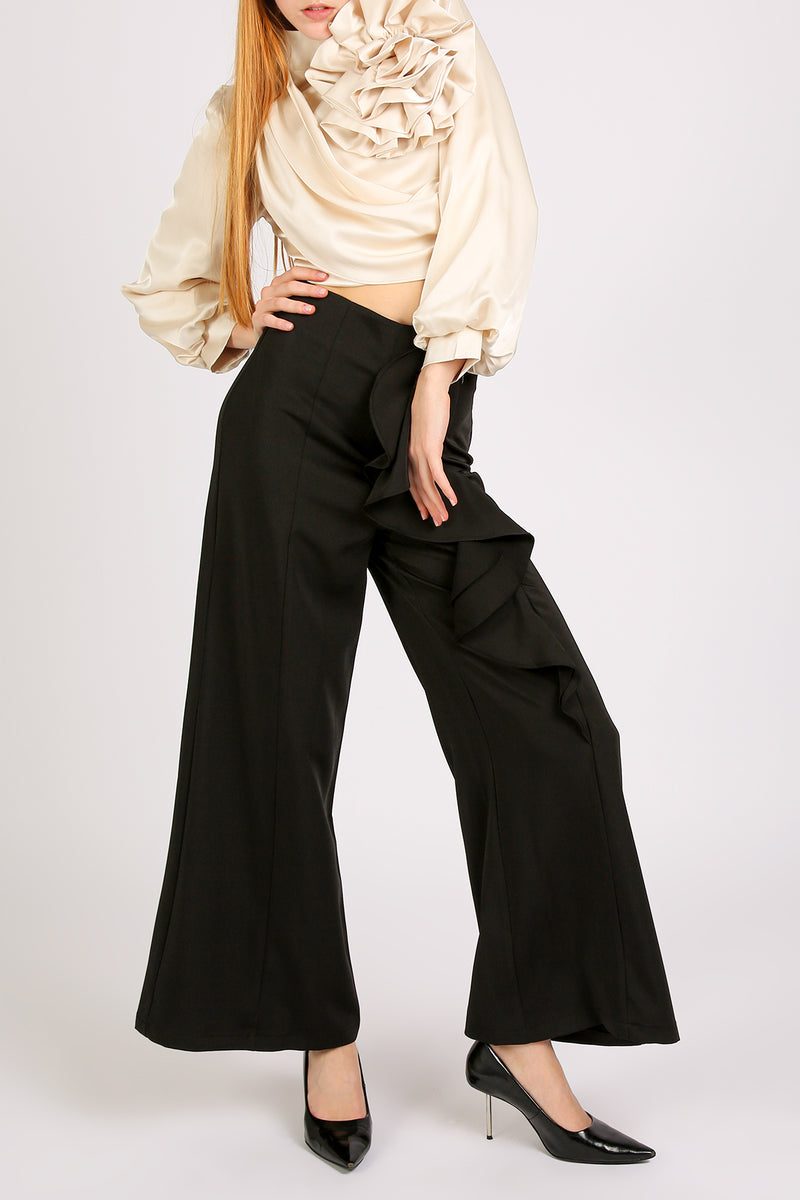 Otto Front Hanging Ruffled Detail Long Dress Pants