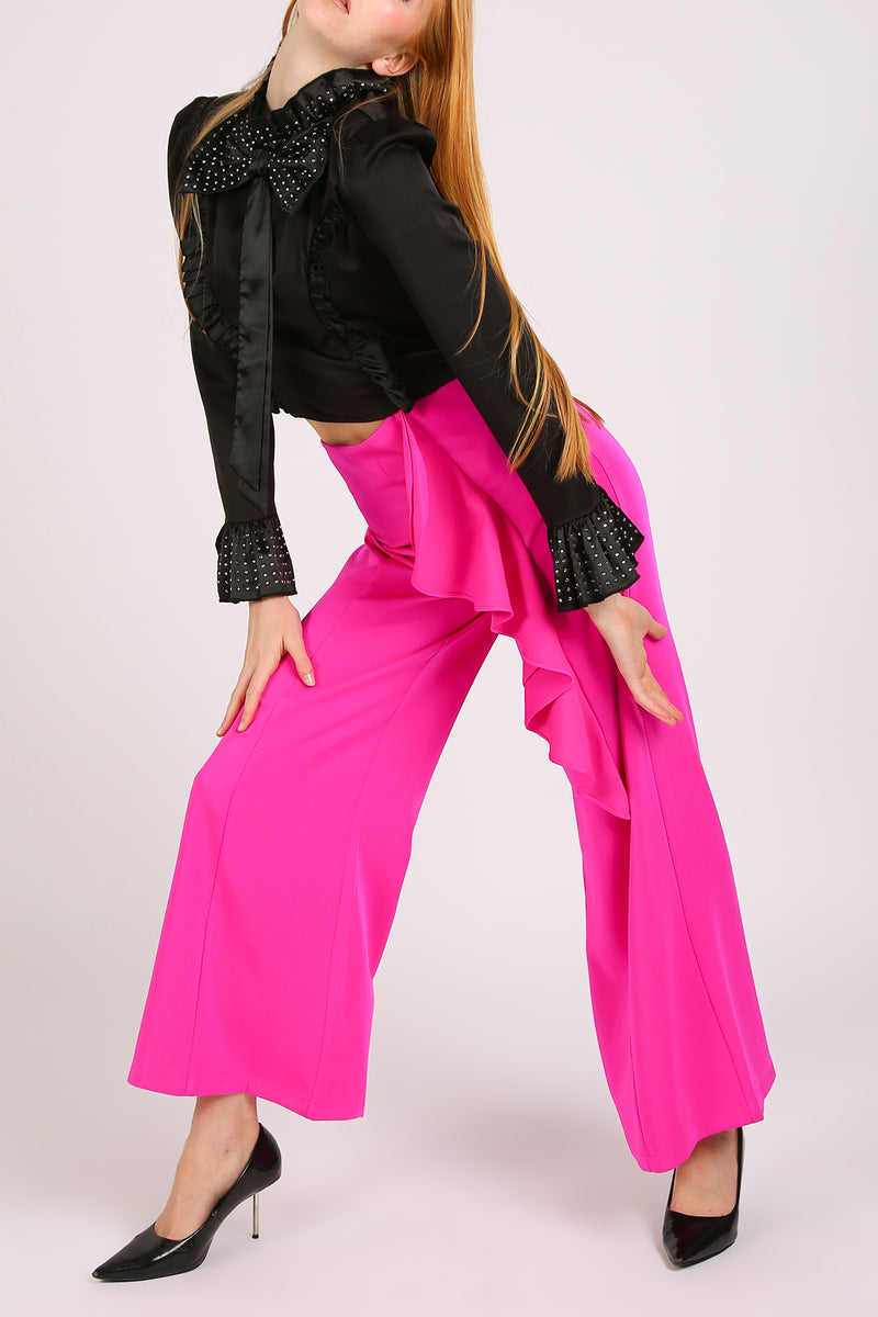 Otto Front Hanging Ruffled Detail Long Dress Pants