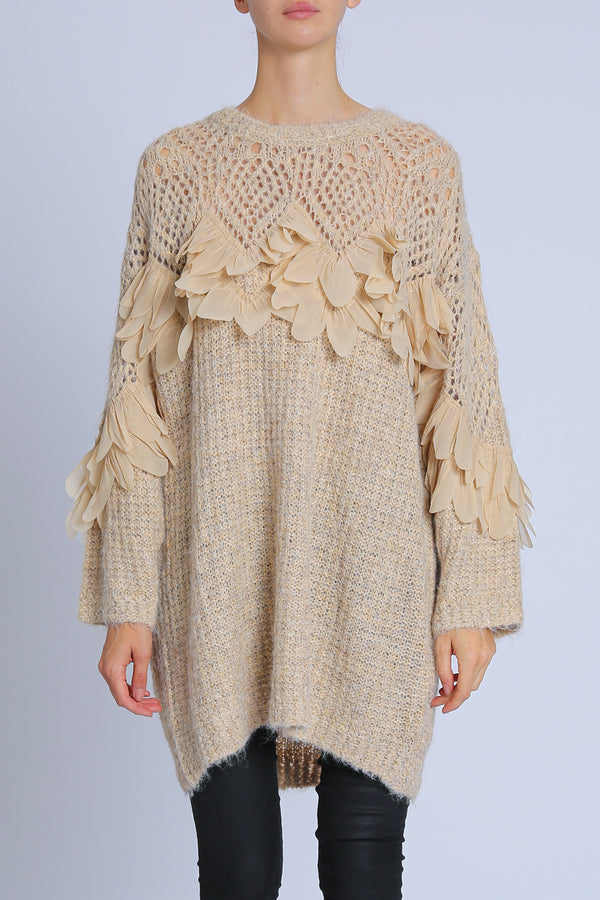 Eliza Hollow Out Ruffled Petals Detail Knit Sweater - Shop Beulah Style