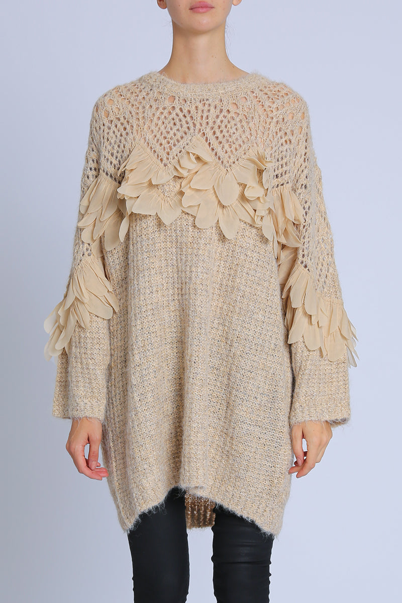 Eliza Hollow Out Ruffled Petals Detail Knit Sweater - Shop Beulah Style