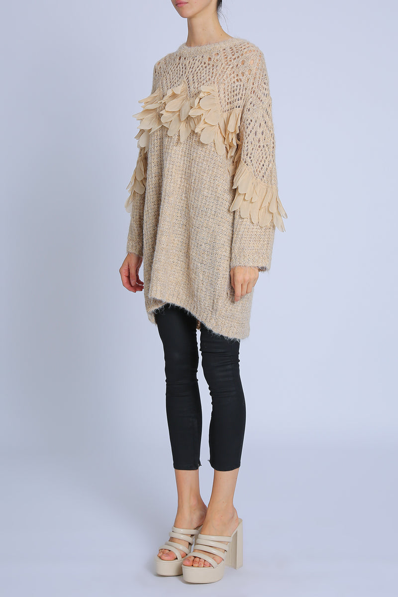 Eliza Hollow Out Ruffled Petals Detail Knit Sweater - Shop Beulah Style