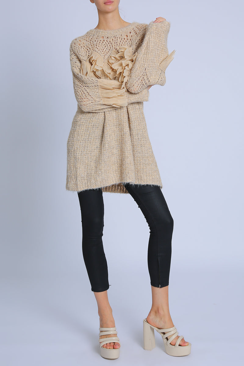 Eliza Hollow Out Ruffled Petals Detail Knit Sweater - Shop Beulah Style