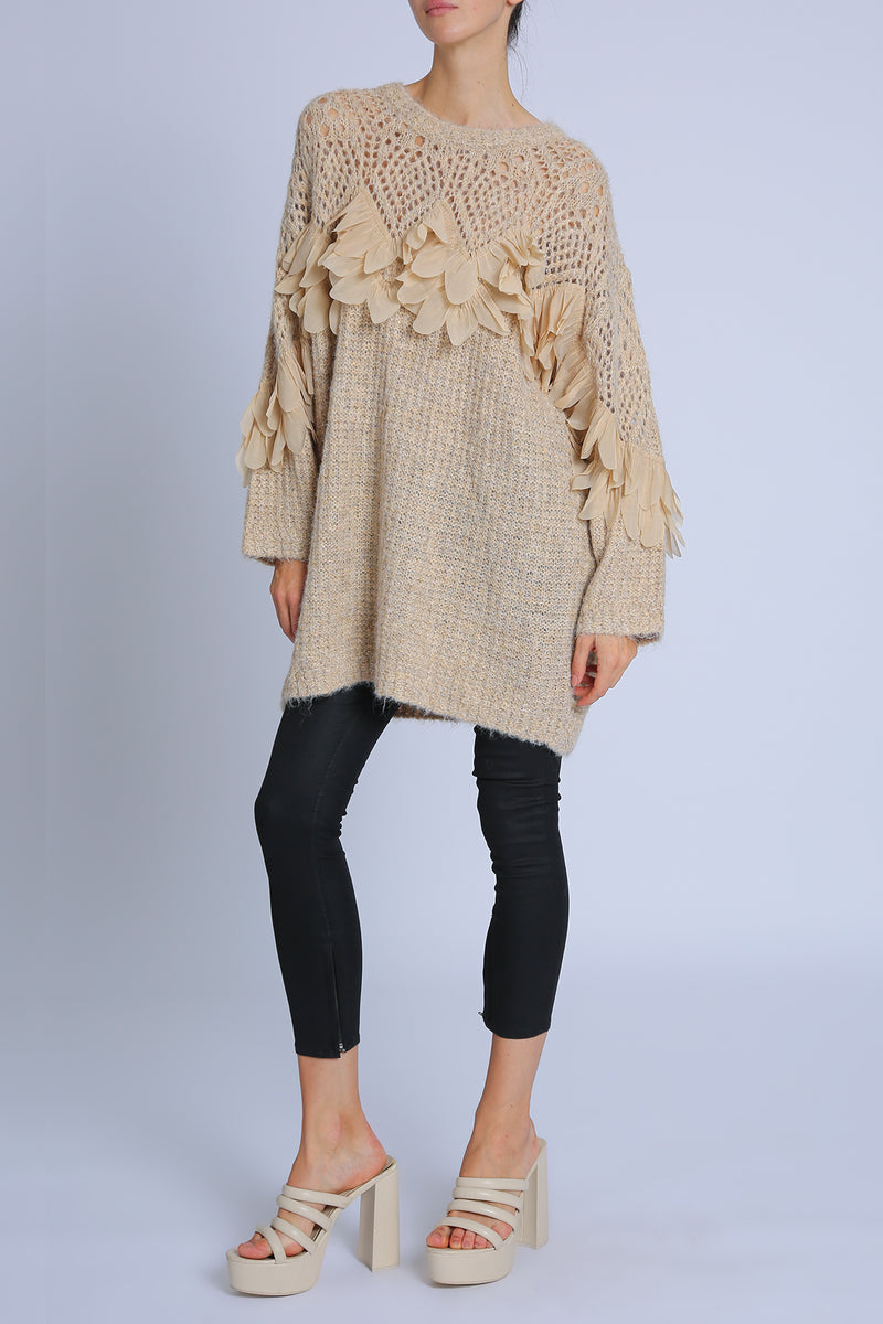 Eliza Hollow Out Ruffled Petals Detail Knit Sweater - Shop Beulah Style