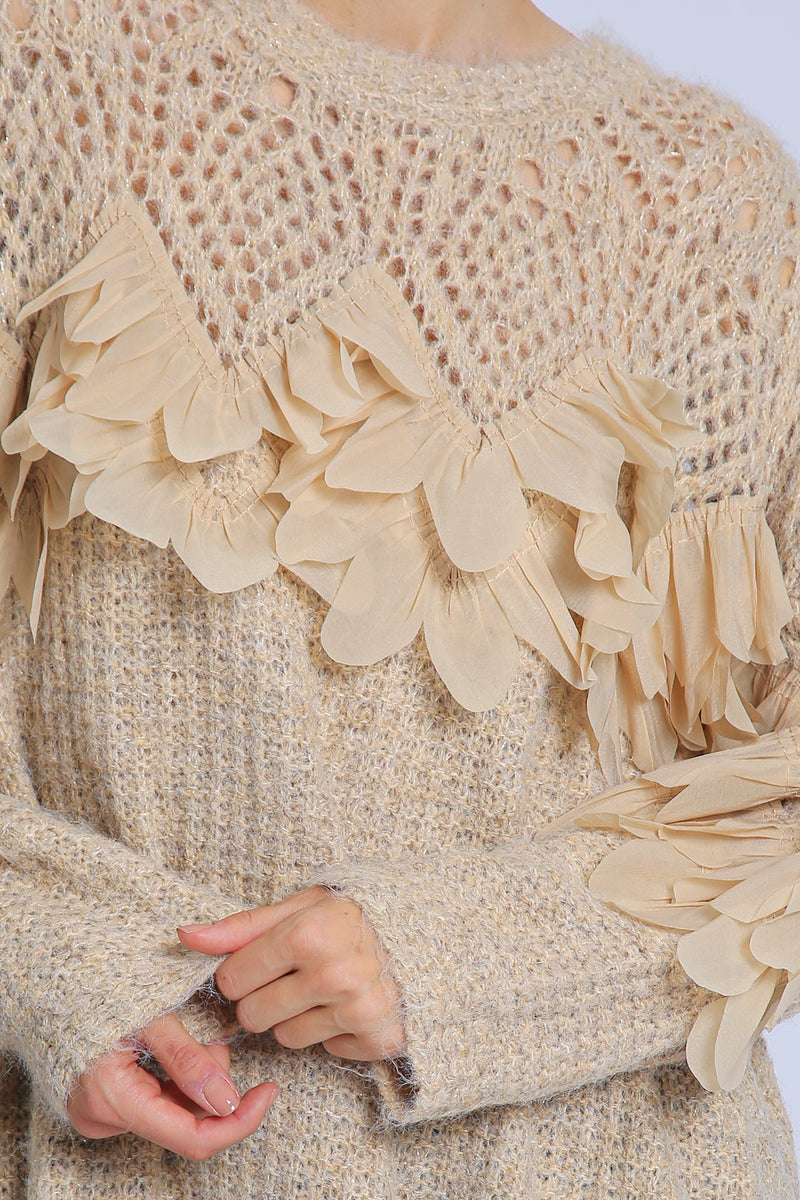 Eliza Hollow Out Ruffled Petals Detail Knit Sweater - Shop Beulah Style