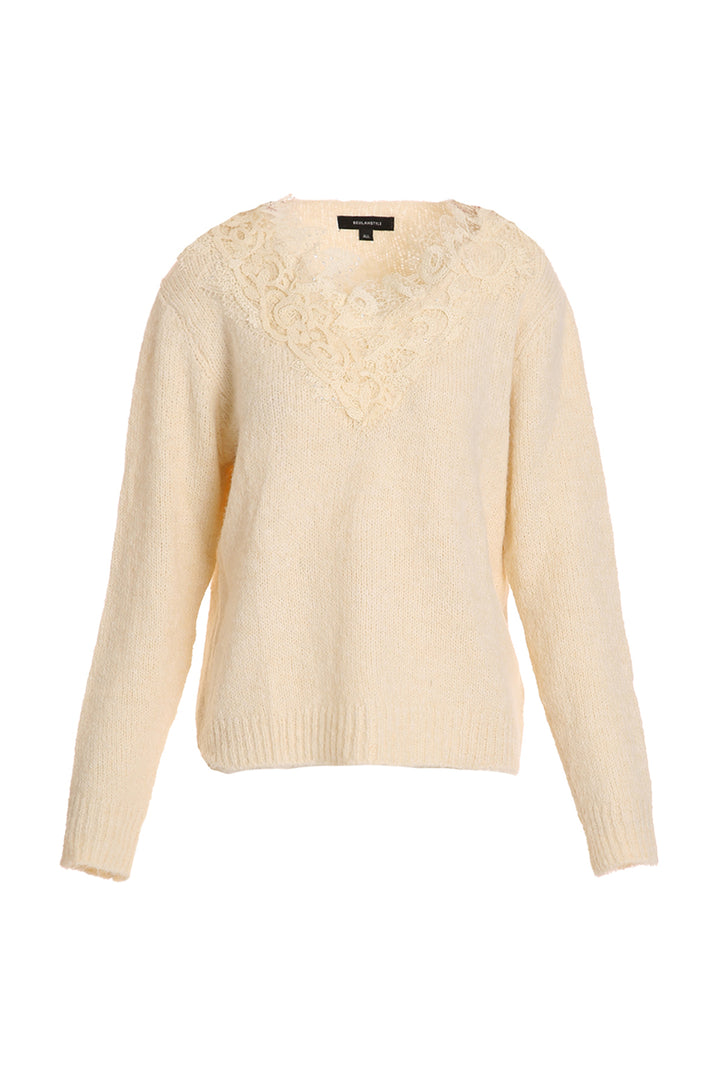 Ariel Floral Embroidered Lace Trim V-Neck Sweater