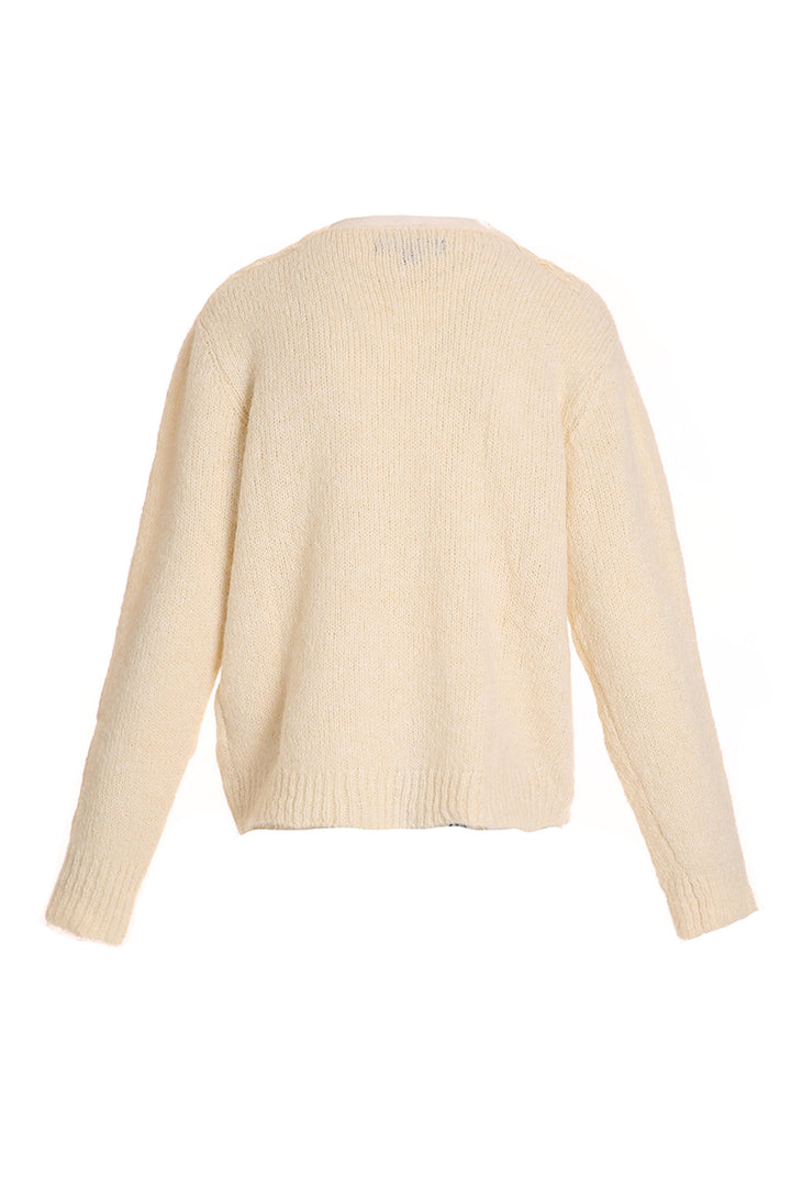 Ariel Floral Embroidered Lace Trim V-Neck Sweater