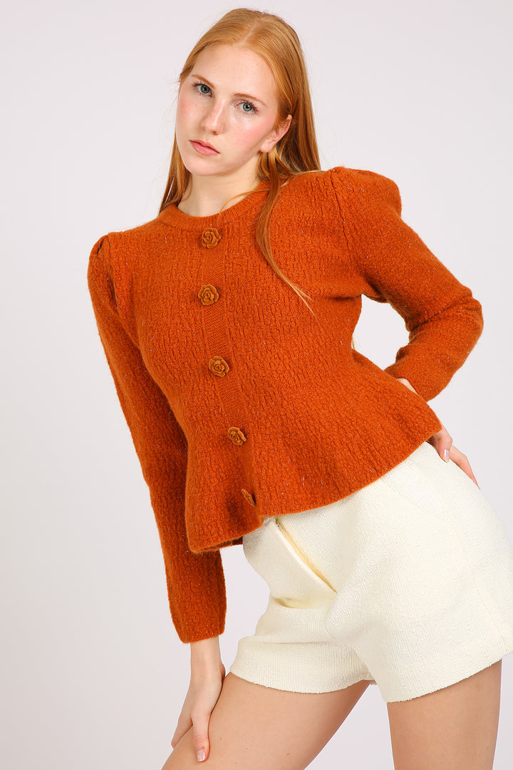 Amaris Floral Applique Ribbed Knit Puff Top - Shop Beulah Style
